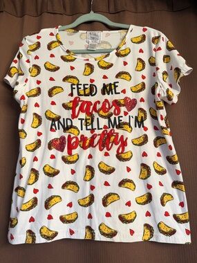 Mentally Exhausted Graphic Tee - White Feed Me Tacos Short Sleeve